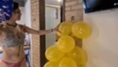 Sweet Angel Uses Her Nails and Feet to Pop Lots of Balloons