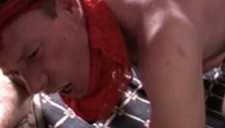 Wassock licks his mistress Chantz Fortune and her workers' feet after getting his chocolated eyed polished during femdom strap-on Bacchanalia