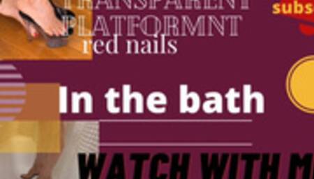 Bath with transparent platform and dildo