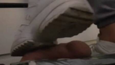 Fila disruptor cock and balls trampling on makeshift cockboard