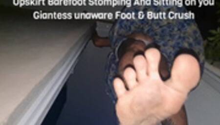 Giantess in a dress unaware Windy Day White Panties Upskirt Barefoot Stomping And Sitting on you Giantess unaware Foot & Butt Crush