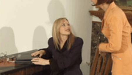 Tenacious secretary Hannah Thurman goes from being tied up to having Holly Lane bound!