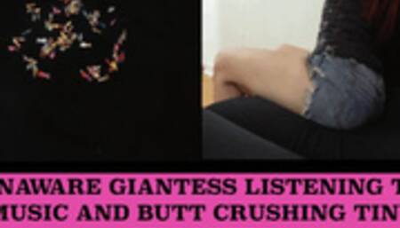 Unaware Giantess Listening to Music and Butt Crushing Tiny Villagers - {SD}