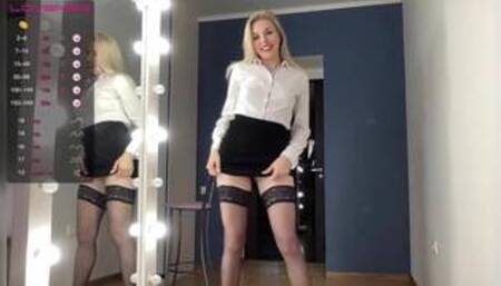Slutty blonde secretary is super whore in the mirror room