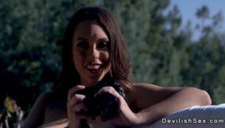 Photographer fucks hairy pussy model outdoors