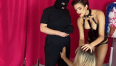 Lady Perse will make him to suck real cock