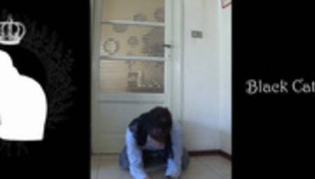 Hands trampling wearing boots with Ambra (fullbody view)