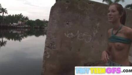 Sweet BrookeSkye showing Small tits in public