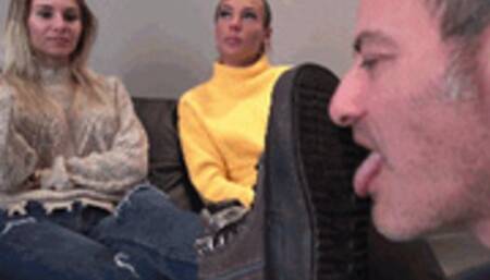 CECILIA & VIOLA - Lick the street dirt from our boots - Dirty soles licking, boot worship