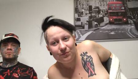 Flashes here tits, asshole and pussy lick