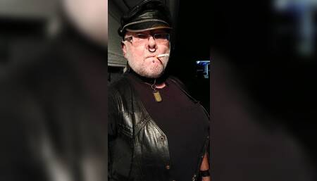 Mistress Leatherbikergena Smoking Outside