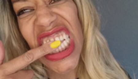 Finger Brushing with yellow nails