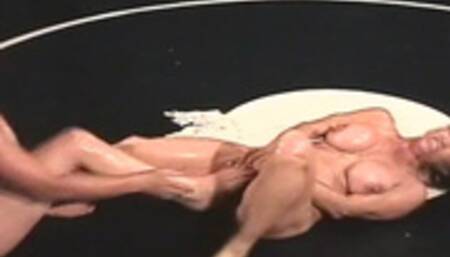 Sweaty, Nude Catfight- Crotch Kicks, Belly Punches- Loser Submitted By Triangle Choke & Spit On-Christina vs Grace Pt3