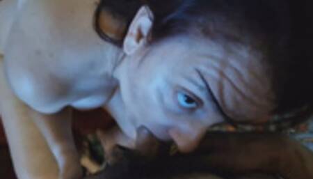 Difficult blowjob to my huge cock