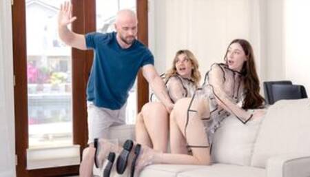 Stepdaughter and BFF spanked by stepdad