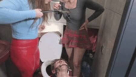 0029RB (camer 2) torment him by spitting in his face, he probably likes it when they put him in the toilet with his head, spit and urinate in his face [4k]