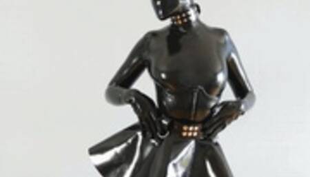 Honrny bondage blindfold mask rubber doll master masturbation in black latex v129