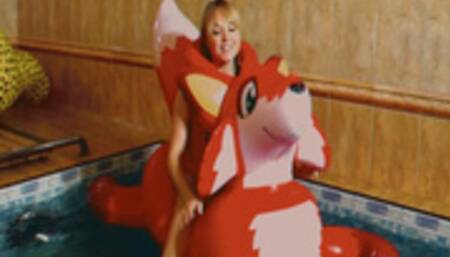 Alla naked hot fucking an inflatable fox in the pool and wearing a red inflatable vest!!!
