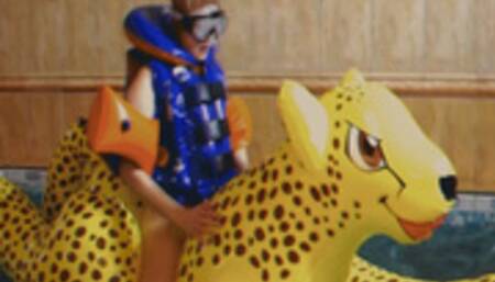 Alla naked hot fucks an inflatable cheetah in the pool and wears an inflatable Snorke Pro vest!!!