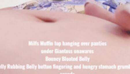 under giantess MILF Lola's bloated bouncy belly belly button fingering and rubbing hungry stomach growling belly sounds