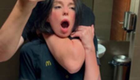 Risky public sex in the toilet. Fucked a McDonald's worker because of spilled soda! - Eva Soda