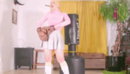 April North Solo Boxing, Flexing & Cigar Smoking Custom - mp4
