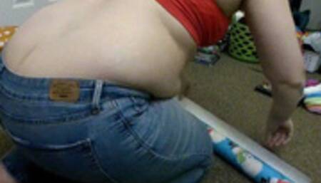 Wrapping Presents - Denim Ass Crack Tease