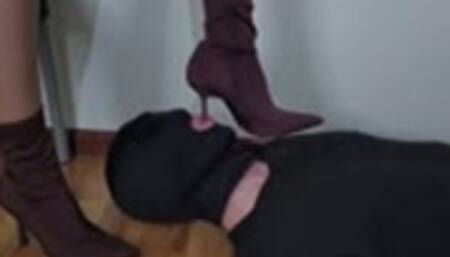 Cleaning my boots before the party