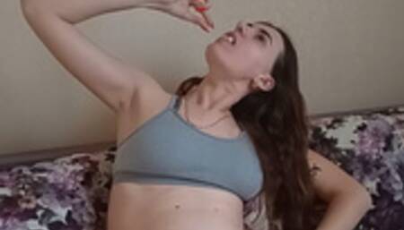 the pregnant giant is hungry and is eating everything around him