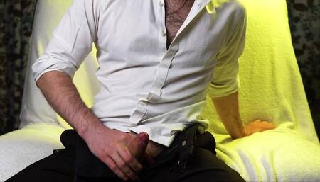 A Guy with Very Sexy Hands Jerks Off His Small Cock and Cums Loudly on Camera