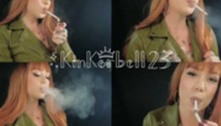 Chain-smoking wearing Leather jacket