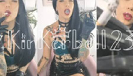 Human ashtray with Leather gloves