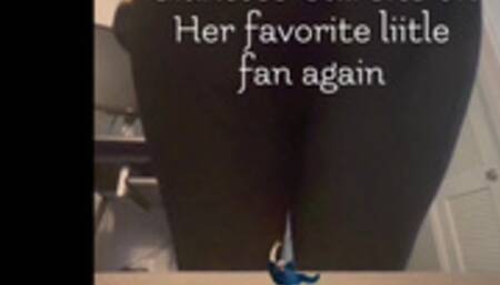 Giantess Cali sits on her favorite little fan again