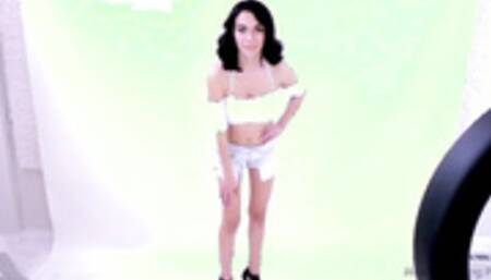 19 yo brunette with sexy tits rides big cock