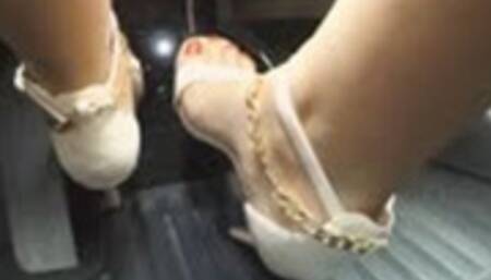 Wife drives in Sexy Platform Sandals - Floor View