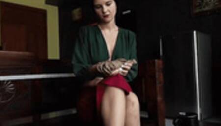 Helpless and tied to a table