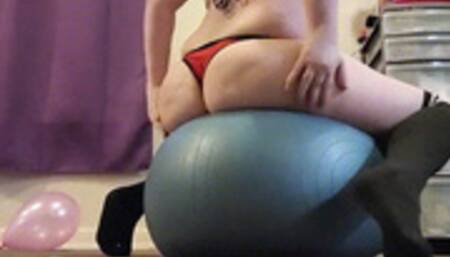 Yoga Ball: Big Booty Bouncing in Thong & Thigh High Socks