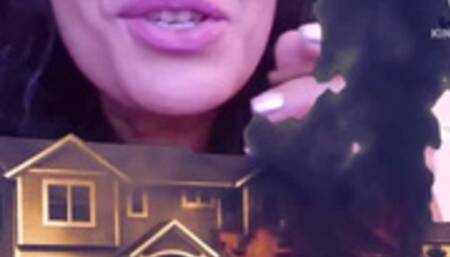 Burning Down the House Lolas sick of her noisy neighbors so she uses a growth spray to make herself big so she smokes a cigarette avi as a Giantess And Destroys the house