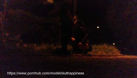 A slut's wife shamelessly drinks piss and cum in a public park - pt.1