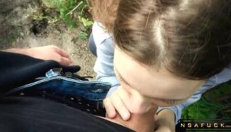 Russian Slut make Blowjob Outdoor after University