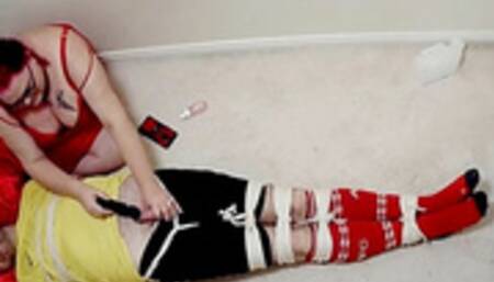 Footballer tied up for over 7 hours Part 4 of 4 -BBW domination,BBW bondage,bound and gagged man,man tied up,amateur,male bondage,man in bondage,soccer kit,football kit,gay bondage,edging,edged,wand,struggling,handjob,post cum play,post orgasm torment,