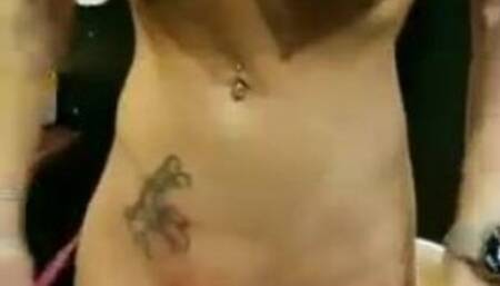 Stripped To My Thong Panty To Get My Nipple Pierced Huge Boobs