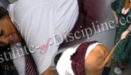 Touching her toes for her stepmothers cane