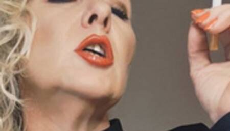 Smoker Mistress makes POV shot with a human ashtray fantasy*close up*chain smoke*many spit*smoke breath*