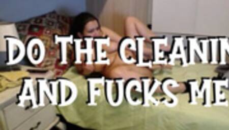 MILF with hairy pussy cleans bedroom and gets fucked