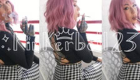 Casual smoke with slim all White cigarette