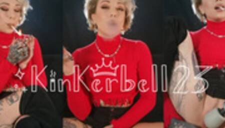 Smoking and squirting wearing Red jumper