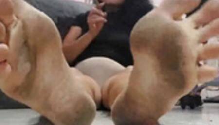 Giantess unaware in panty and a t shirt Filthy Fucking Soles Smoking Milf Rubbing her Ashy Dry Feet & wiggling her Toes & cracking her toes Dirty Feet Spying avi