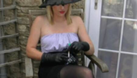 Wearing Leather Gloves Smoking in Public Gone Commando!