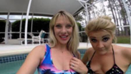 Giantess Whitney and Vicky have a play day at the pool